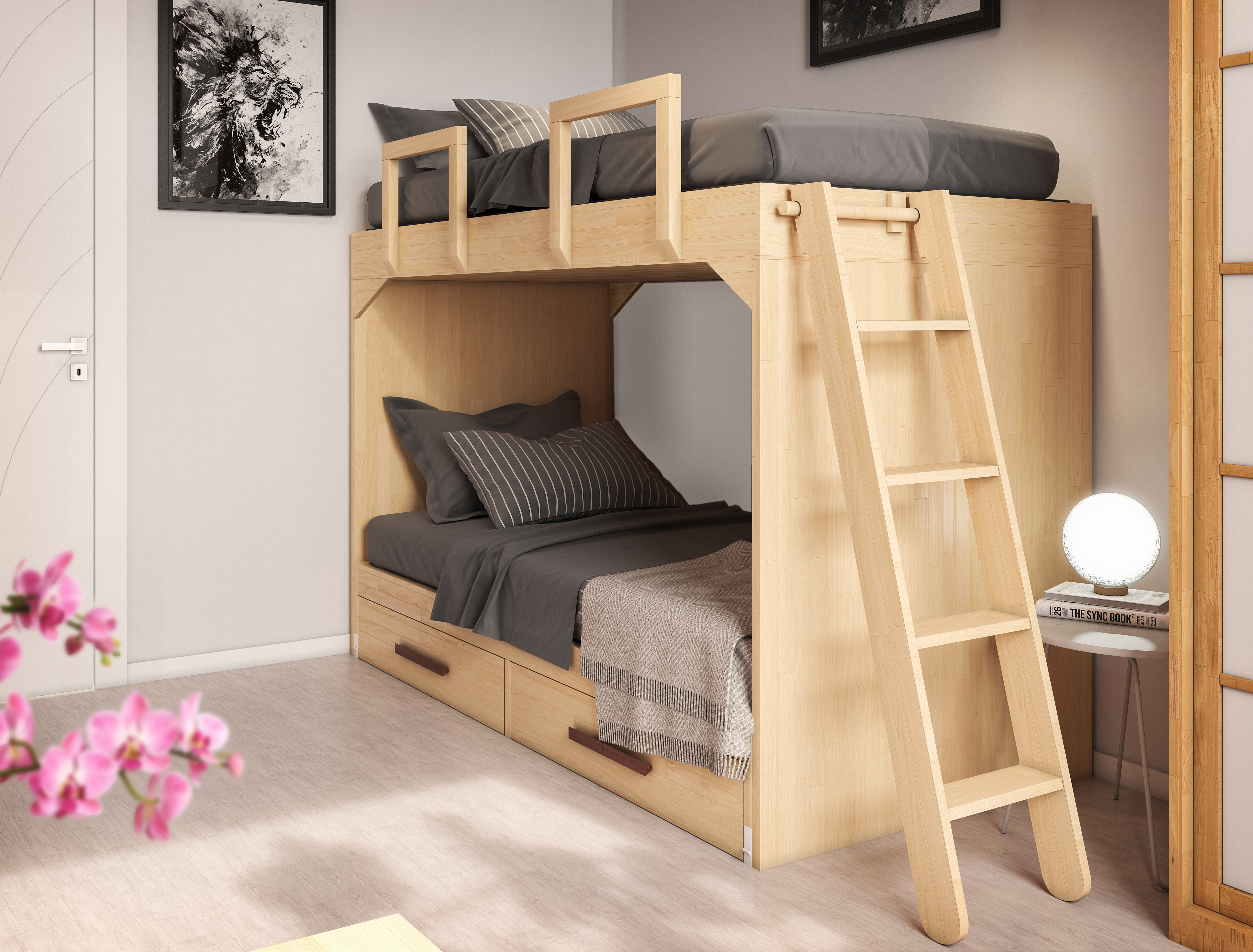 Bunk Bed SpazioBed with drawers - pull-out bed underneath